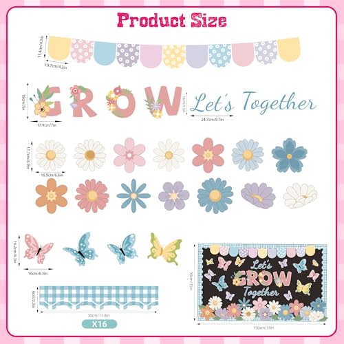 Polaxium Spring Bulletin Board Set Spring Classroom Decorations Let’s Grow Together Inspirational Bulletin Board Flower Cutouts for Home School Office Chalkboard Whiteboard Wall Window Door Decor Supplies - Image 3