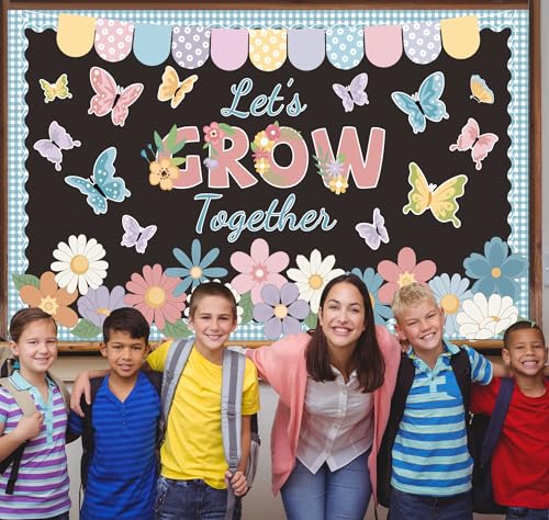 Polaxium Spring Bulletin Board Set Spring Classroom Decorations Let’s Grow Together Inspirational Bulletin Board Flower Cutouts for Home School Office Chalkboard Whiteboard Wall Window Door Decor Supplies - Image 4