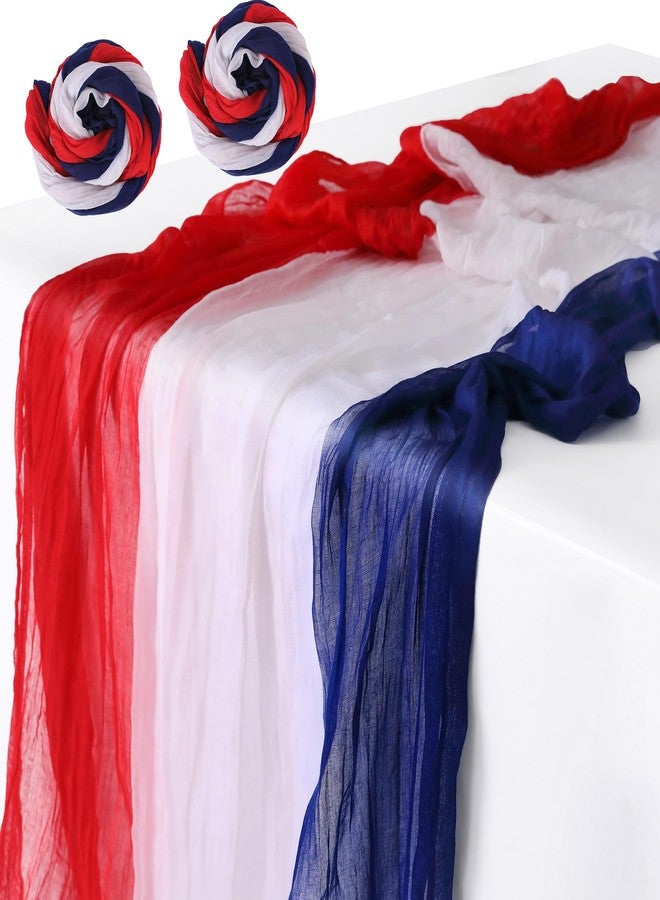 RunNico 2 PCS 4th of July Cheese Cloth Table Runner- 120 x 38 Inch Rustic Red White and Blue Gauze Table Cloth- Patriotic Memorial Day Cheesecloth Table Runners for Independence Day Dining Table Decor - Image 1