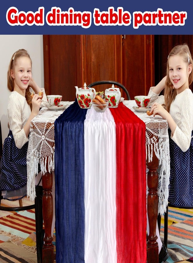 RunNico 2 PCS 4th of July Cheese Cloth Table Runner- 120 x 38 Inch Rustic Red White and Blue Gauze Table Cloth- Patriotic Memorial Day Cheesecloth Table Runners for Independence Day Dining Table Decor - Image 3
