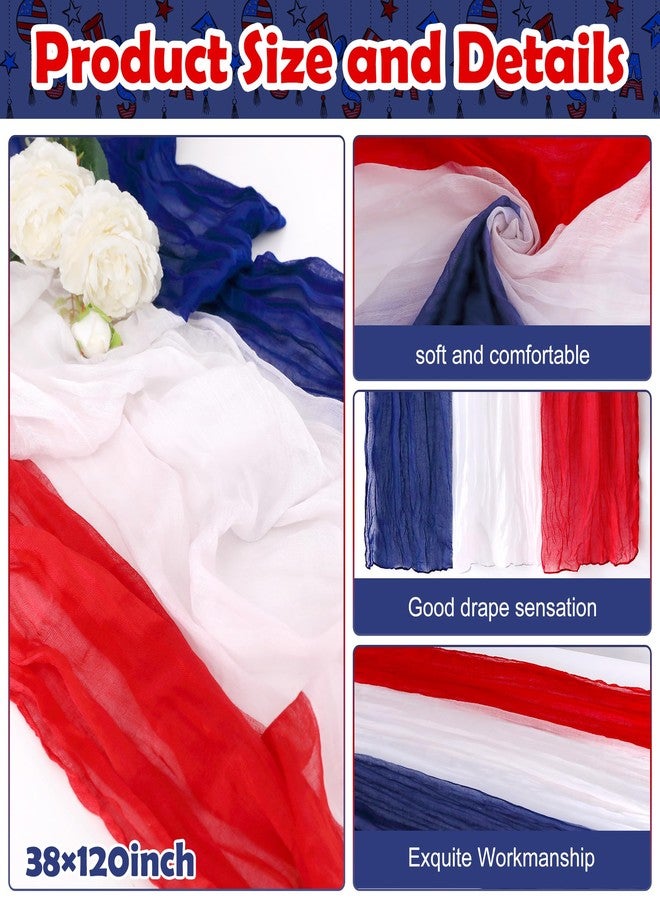 RunNico 2 PCS 4th of July Cheese Cloth Table Runner- 120 x 38 Inch Rustic Red White and Blue Gauze Table Cloth- Patriotic Memorial Day Cheesecloth Table Runners for Independence Day Dining Table Decor - Image 2