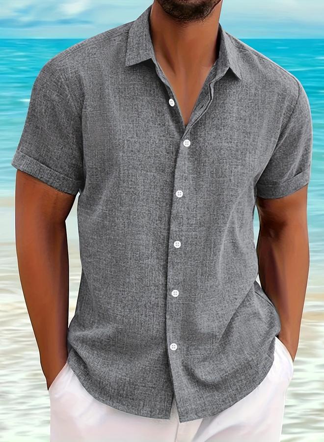 Take Two Grey Textured Spread Collar Casual Shirt - Image 1