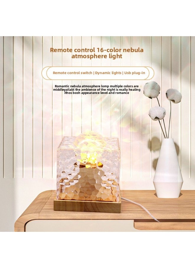 Generic - Rotating Water Ripple Nightlight Bedside Flame Atmosphere Lamp Romantic Gift Starry Sky Projection Lamp Aurora Borealis Stage Lamp-Power Supply:3W-Light Color:16 Color Remote Control Touch Plastic Bottom - Image 1