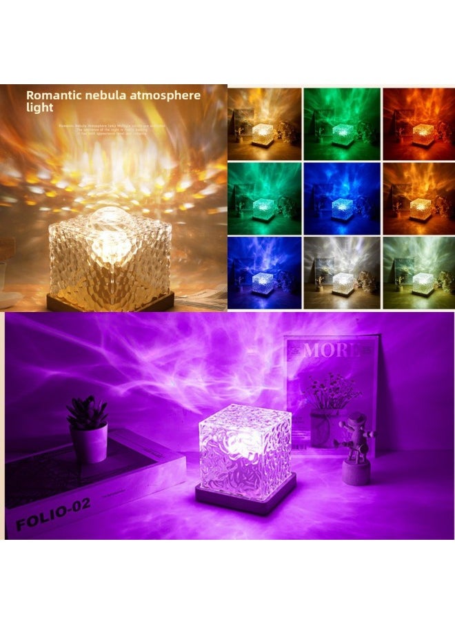 Generic - Rotating Water Ripple Nightlight Bedside Flame Atmosphere Lamp Romantic Gift Starry Sky Projection Lamp Aurora Borealis Stage Lamp-Power Supply:3W-Light Color:16 Color Remote Control Touch Plastic Bottom - Image 1