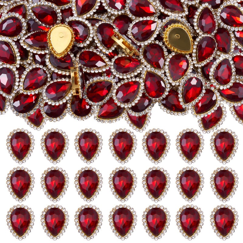 KDCQAH 30Pcs Sew On Rhinestone Tear Drop Crystal Glass Rhinestone Metal Flatback Embellishment Diy Crafts Gems For Costume Dress Wedding Crafting(Wine Red) - Image 1