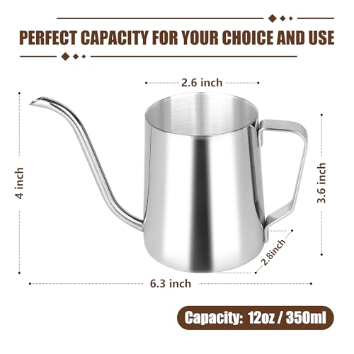 Apusu Stainless Steel Gooseneck Spout Kettle for Hand Drip Coffee One Serving Pour Over Kettle for Filter Coffee Long and Narrow Drip Cup for Outdoor Camping (Silver / 350ML / 1Pack) - Image 5