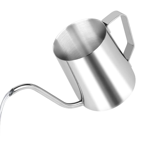 Apusu Stainless Steel Gooseneck Spout Kettle for Hand Drip Coffee One Serving Pour Over Kettle for Filter Coffee Long and Narrow Drip Cup for Outdoor Camping (Silver / 350ML / 1Pack) - Image 1