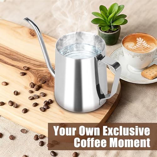 Apusu Stainless Steel Gooseneck Spout Kettle for Hand Drip Coffee One Serving Pour Over Kettle for Filter Coffee Long and Narrow Drip Cup for Outdoor Camping (Silver / 350ML / 1Pack) - Image 4