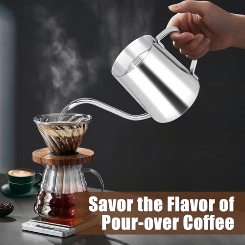 Apusu Stainless Steel Gooseneck Spout Kettle for Hand Drip Coffee One Serving Pour Over Kettle for Filter Coffee Long and Narrow Drip Cup for Outdoor Camping (Silver / 350ML / 1Pack) - Image 2