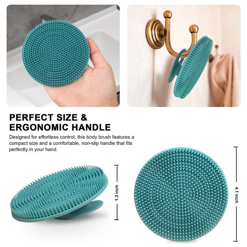 INNERNEED Food Grade Silicone Body Scrubber Gentle Exfoliating Brush for Women Men Deep Clean for All Skin Types, More Hygienic and Well Lather (Dark Green+Pink) - Image 2