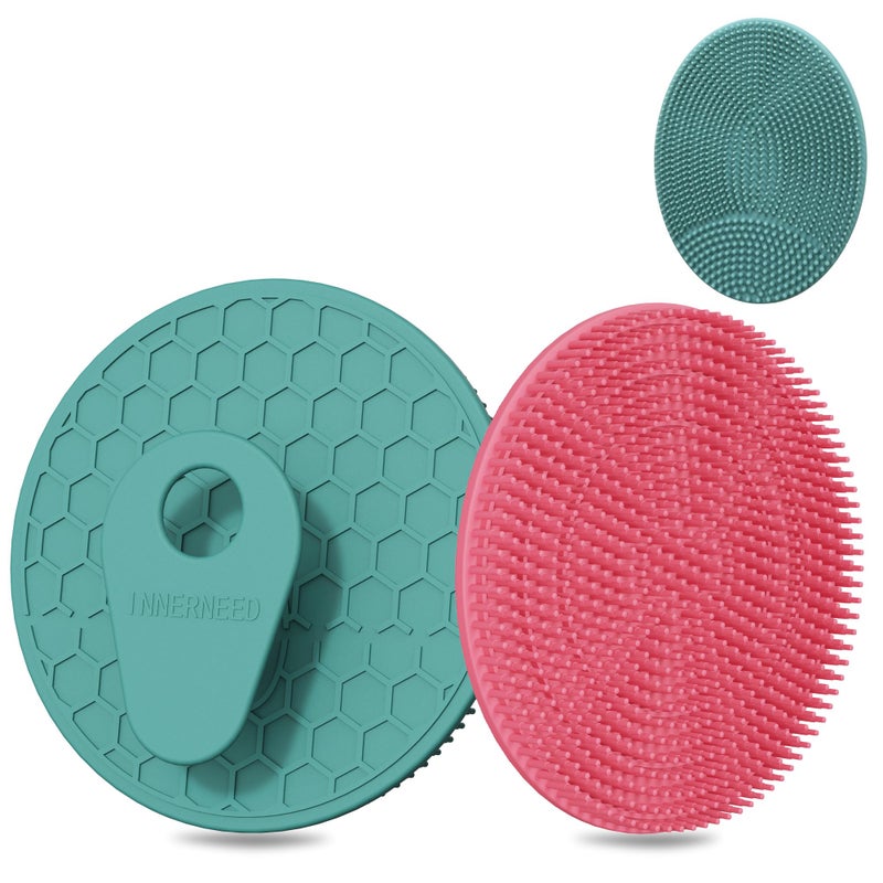 INNERNEED Food Grade Silicone Body Scrubber Gentle Exfoliating Brush for Women Men Deep Clean for All Skin Types, More Hygienic and Well Lather (Dark Green+Pink) - Image 1
