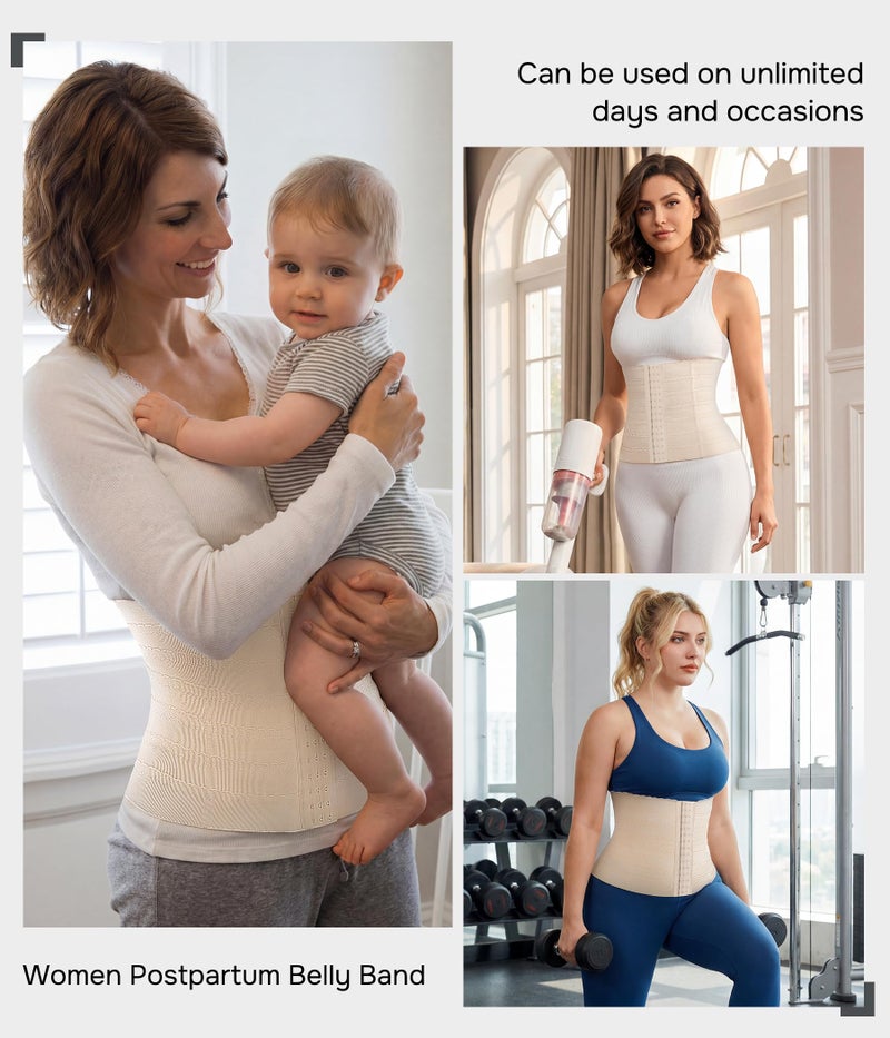 Eleady Waist Trainer for Women Corset Shapewear Tummy Control Adjustable Belly Binder Post Partum - Beige,Large - Image 4
