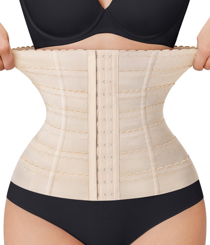 Eleady Waist Trainer for Women Corset Shapewear Tummy Control Adjustable Belly Binder Post Partum - Beige,Large - Image 1