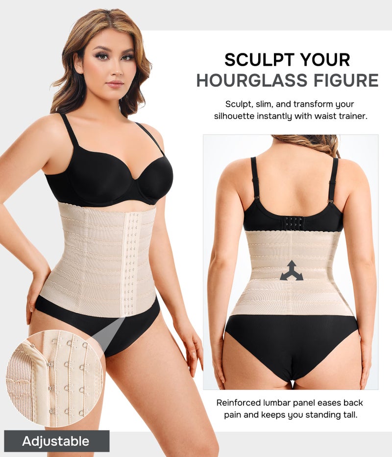 Eleady Waist Trainer for Women Corset Shapewear Tummy Control Adjustable Belly Binder Post Partum - Beige,Large - Image 2