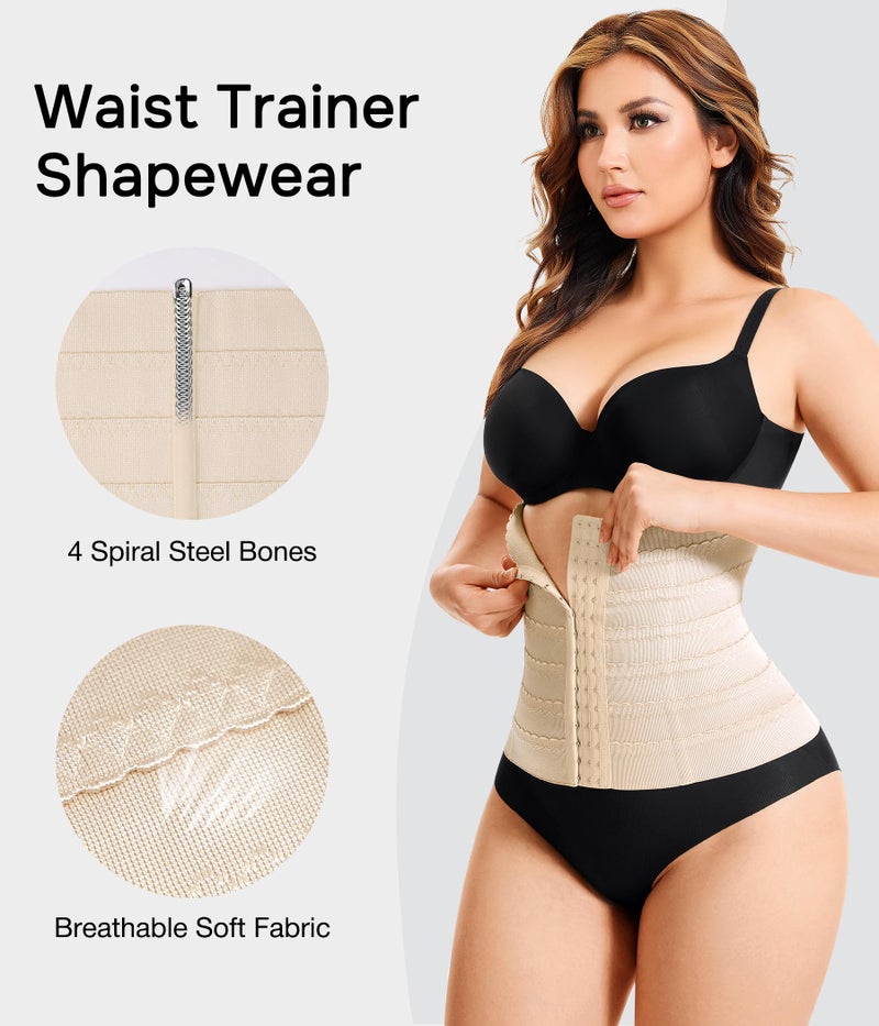 Eleady Waist Trainer for Women Corset Shapewear Tummy Control Adjustable Belly Binder Post Partum - Beige,Large - Image 5