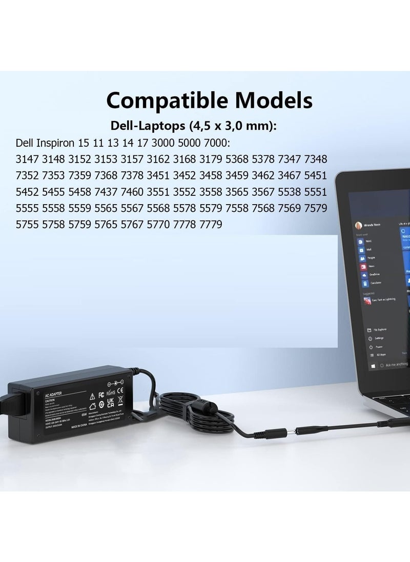 Generic - 65W/45W Laptop Charger For Dell Inspiron 15 5000 3000 7000, 17 5000 3000, Charger for dell 5559 5568 5758 7779 7348 7359 5567 Connector Size (4.5 x 3.0mm) - Image 1