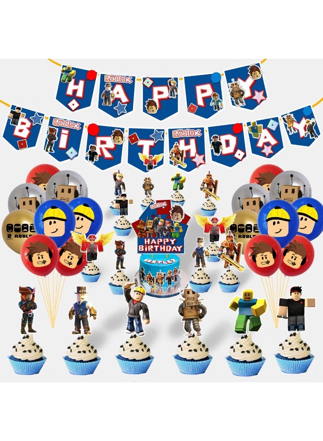 Roblox Theme Birthday Theme Party Decoration Supplies Banner Cake Toppers Balloon Set - Image 1