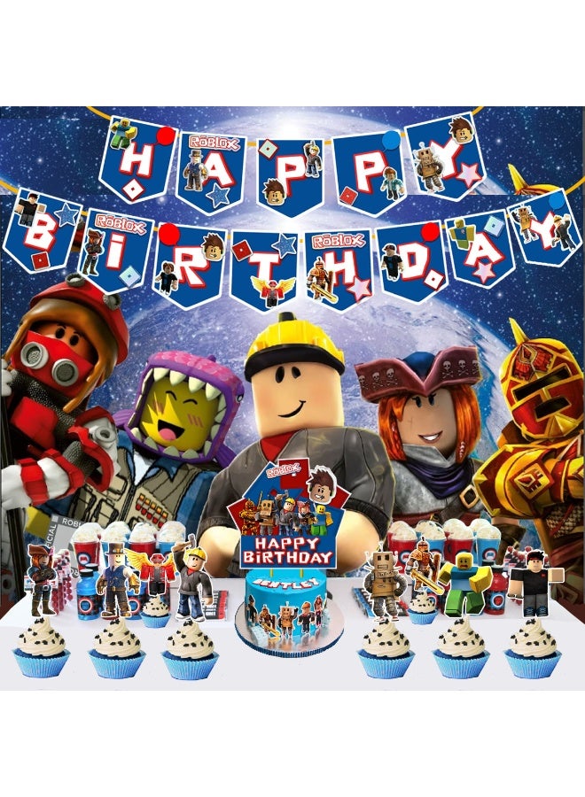 Roblox Theme Birthday Theme Party Decoration Supplies Banner Cake Toppers Balloon Set - Image 2