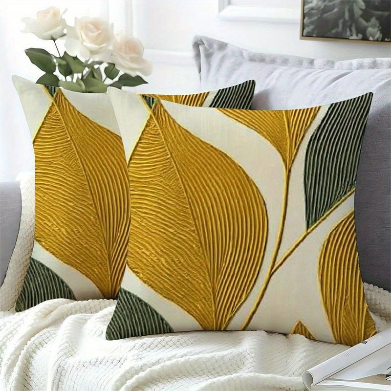 1 Set 2 Pcs 17.72 Inch Boho Chic Abstract Leaf Pillow Cover Mustard Yellow Green Beige White Modern Tropical Decorative Cushion Cover Zipper Opening Machine Washable For Living Room Bedroom Terrace Sofa - Image 4