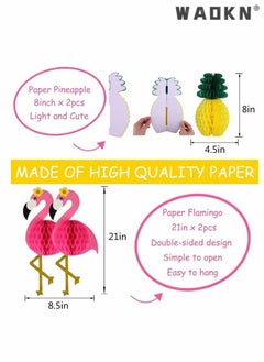 WAOKN 13 PCS Hawaiian Style Pink Flamingo Paper Lamp Set Flowers Flamingo Paper Cuttings Fet Handmade Flamingo Wallpaper Painting for Wedding,Birthday,Baby's First Birthday Party Decoration  - Image 3