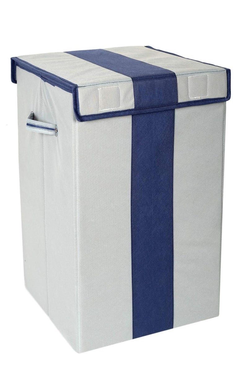 Namami Craft Namami Craft Non Woven Foldable 68 Ltrs Laundry BagStorage BasketBin with Lid and Handle for Washing Clothes Baby Toys Box Dirty Dress Beige Navy Blue pack of 1 Beige Navy Blue - Image 1