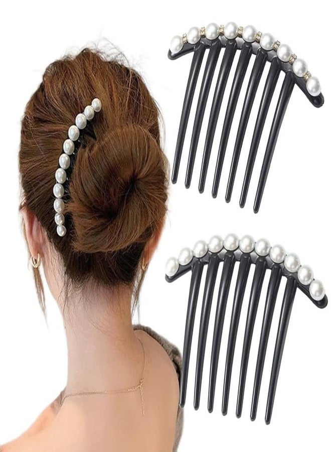 RECTYO GALLERY 2 PCS Vintage Pearl Rhinestone Black Hair Comb Clip Hair Styling and Hair Accessories Tool Side Comb Hair Bun Decorated for Women - Image 1