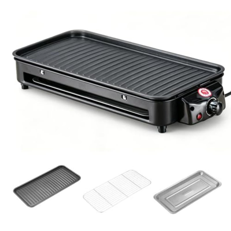 Korean grill electric griddle for burgers eggs pancakes BBQ: smokeless, nonstick coating, black, removable temperature control, immersible, extra-large cooking surface - Image 1