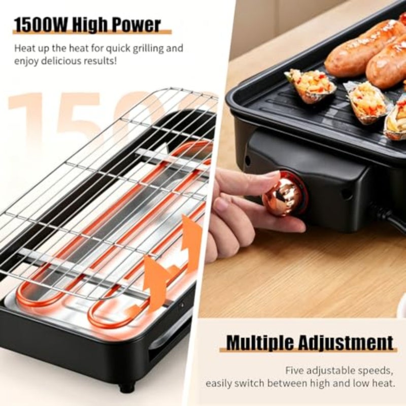Korean grill electric griddle for burgers eggs pancakes BBQ: smokeless, nonstick coating, black, removable temperature control, immersible, extra-large cooking surface - Image 5