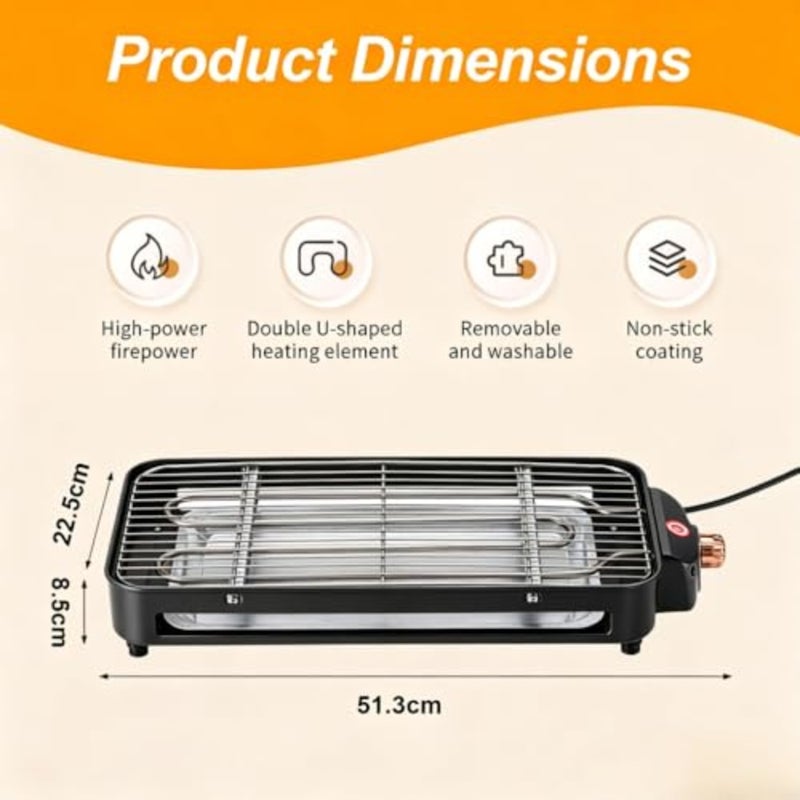 Korean grill electric griddle for burgers eggs pancakes BBQ: smokeless, nonstick coating, black, removable temperature control, immersible, extra-large cooking surface - Image 2