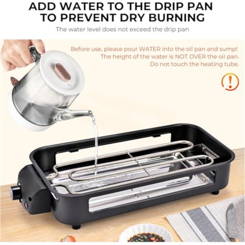 Korean grill electric griddle for burgers eggs pancakes BBQ: smokeless, nonstick coating, black, removable temperature control, immersible, extra-large cooking surface - Image 4