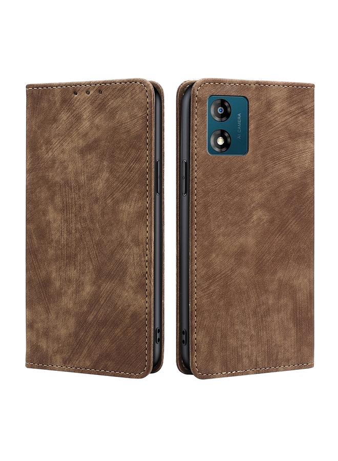 S-TOP Case For Motorola Moto E13 4G RFID Anti-theft Brush Magnetic Leather Phone Case - Image 1