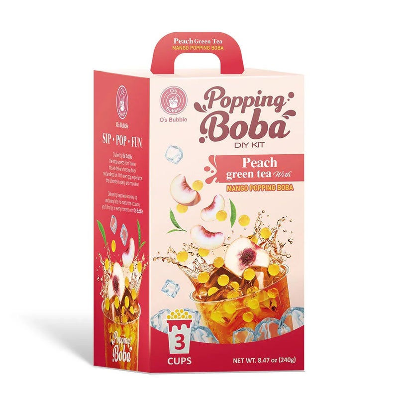 O's Bubble O's Popping Boba Party Kit Peach Green Tea 3 Cups 240 Gm - Image 1