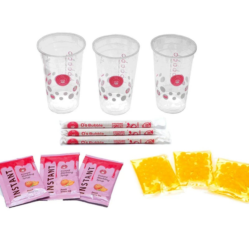 O's Bubble O's Popping Boba Party Kit Peach Green Tea 3 Cups 240 Gm - Image 2