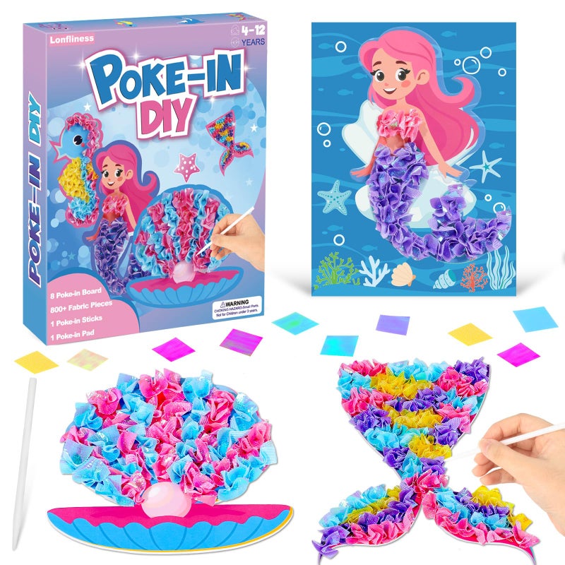 Lonfliness 8PCS Pokein Craft and Art Kit Mermaid Theme NoMess Fabric Sewing Art Puzzle Puncture Painting DIY Ocean Sea Animals Toy Gifts for Activity Game Birthday Party - Image 3