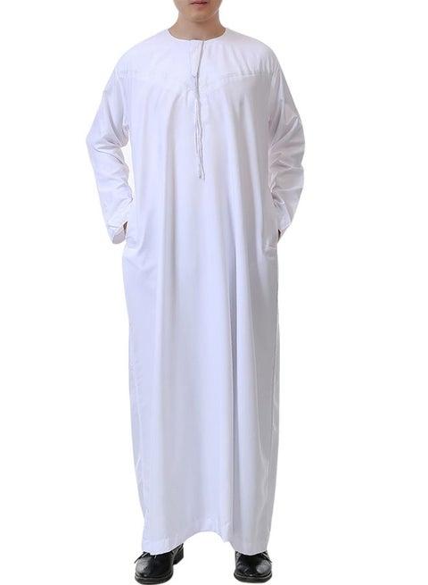 Men's Muslim Dress Long Sleeve Thobes Middle East Saudi Arab Clothing Abaya Dress Dubai Robes National costume Round Collar(M)