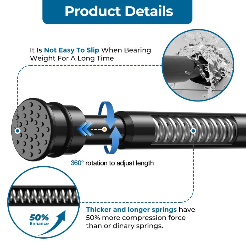 AIZESI Curtain Rods No Drilling for Windows 28 to 48 Inches,1/2 Inch Diameter No Drill Curtains Rod Renter Friendly Drapery Rod, Curtain Rods for Windows No Drilling, Black 1Pack - Image 3