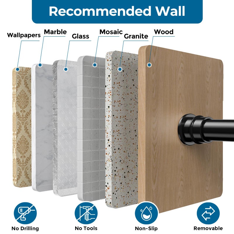 AIZESI Curtain Rods No Drilling for Windows 28 to 48 Inches,1/2 Inch Diameter No Drill Curtains Rod Renter Friendly Drapery Rod, Curtain Rods for Windows No Drilling, Black 1Pack - Image 5