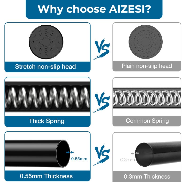 AIZESI Curtain Rods No Drilling for Windows 28 to 48 Inches,1/2 Inch Diameter No Drill Curtains Rod Renter Friendly Drapery Rod, Curtain Rods for Windows No Drilling, Black 1Pack - Image 4