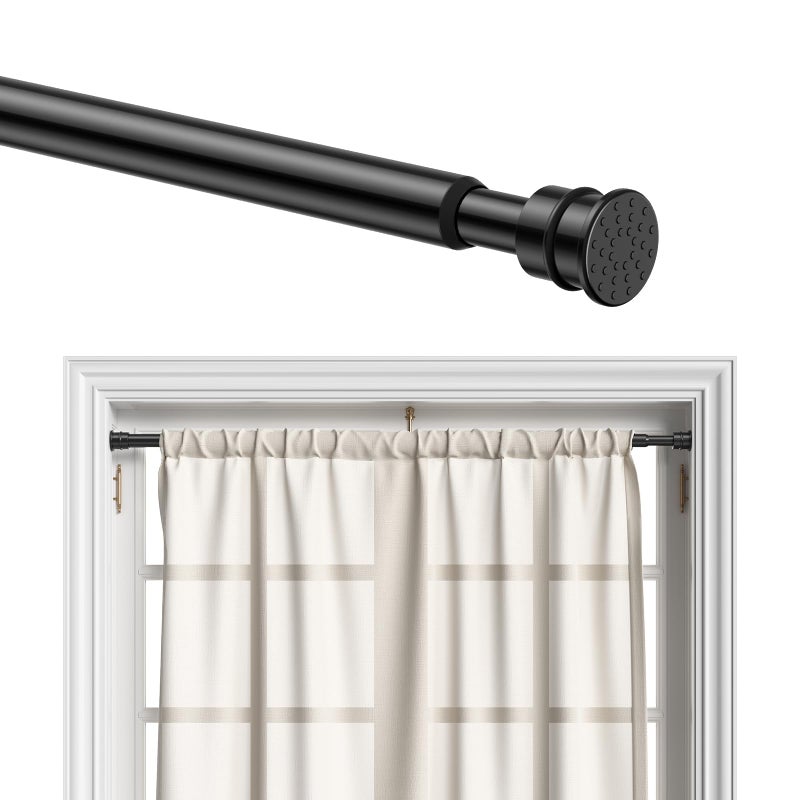 AIZESI Curtain Rods No Drilling for Windows 28 to 48 Inches,1/2 Inch Diameter No Drill Curtains Rod Renter Friendly Drapery Rod, Curtain Rods for Windows No Drilling, Black 1Pack - Image 1