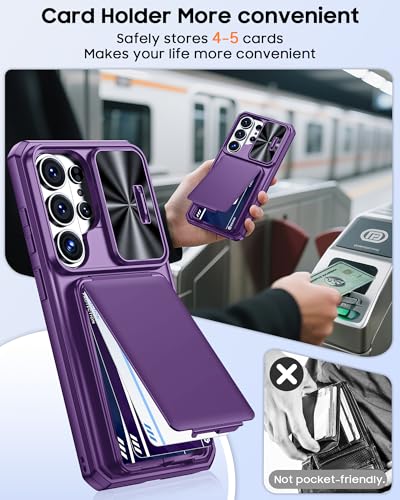 BSNRM for Samsung Galaxy S26 Ultra Case Wallet with RFID Blocking, Card Holder, Slide Camera Lens Cover, Silicone Edge Raised, Rugged Heavy Duty Phone Cover Case for S26 Ultra, 2026, Purple - Image 4