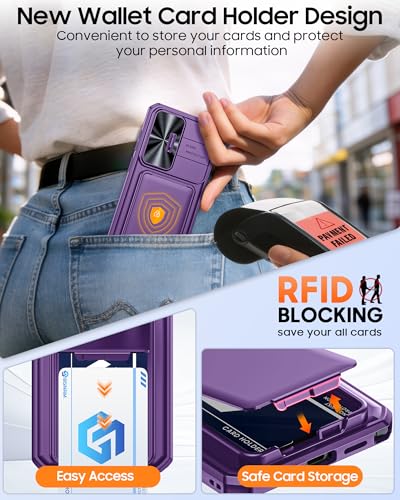 BSNRM for Samsung Galaxy S26 Ultra Case Wallet with RFID Blocking, Card Holder, Slide Camera Lens Cover, Silicone Edge Raised, Rugged Heavy Duty Phone Cover Case for S26 Ultra, 2026, Purple - Image 3