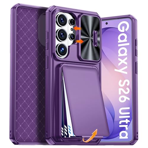 BSNRM for Samsung Galaxy S26 Ultra Case Wallet with RFID Blocking, Card Holder, Slide Camera Lens Cover, Silicone Edge Raised, Rugged Heavy Duty Phone Cover Case for S26 Ultra, 2026, Purple - Image 1