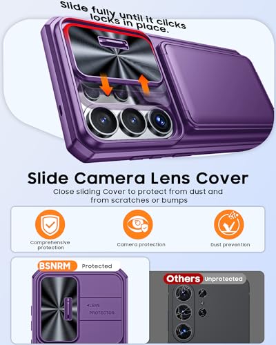 BSNRM for Samsung Galaxy S26 Ultra Case Wallet with RFID Blocking, Card Holder, Slide Camera Lens Cover, Silicone Edge Raised, Rugged Heavy Duty Phone Cover Case for S26 Ultra, 2026, Purple - Image 5