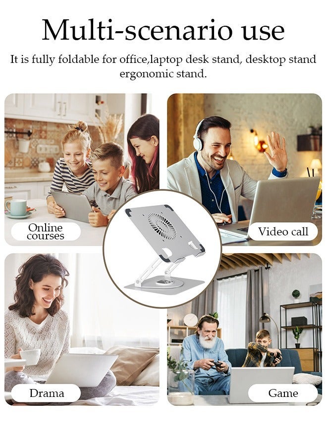 DUNISO Adjustable Laptop Stand with 360° Rotating Cooling Fan, Aluminium Alloy Multi-Angle Computer Holder for Desk, Portable Notebook Metal Mount Compatible with All Laptops 10"-17" - Image 3