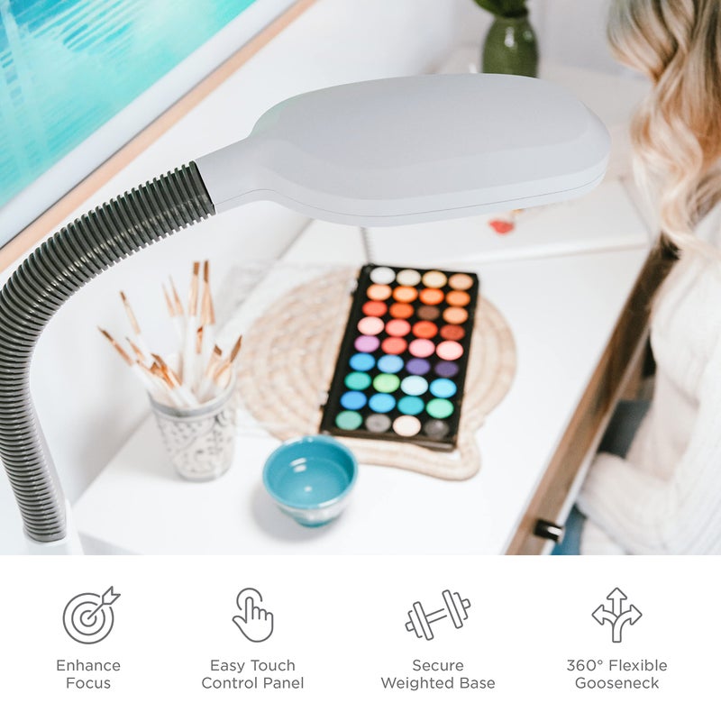 Verilux SmartLight Full Spectrum LED Modern Floor Lamp with Adjustable Brightness, Flexible Gooseneck and Easy Controls - Reduces Eye Strain and Fatigue - Ideal for Reading, Artists, Craft (White) - Image 3