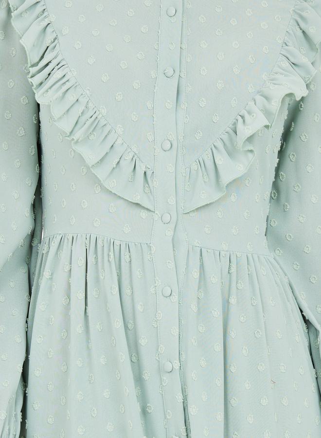 ستايلي فستان بأزرار وكشكشة - Image 3