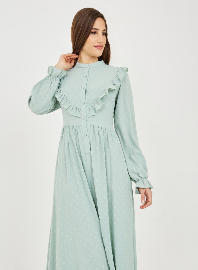 ستايلي فستان بأزرار وكشكشة - Image 2