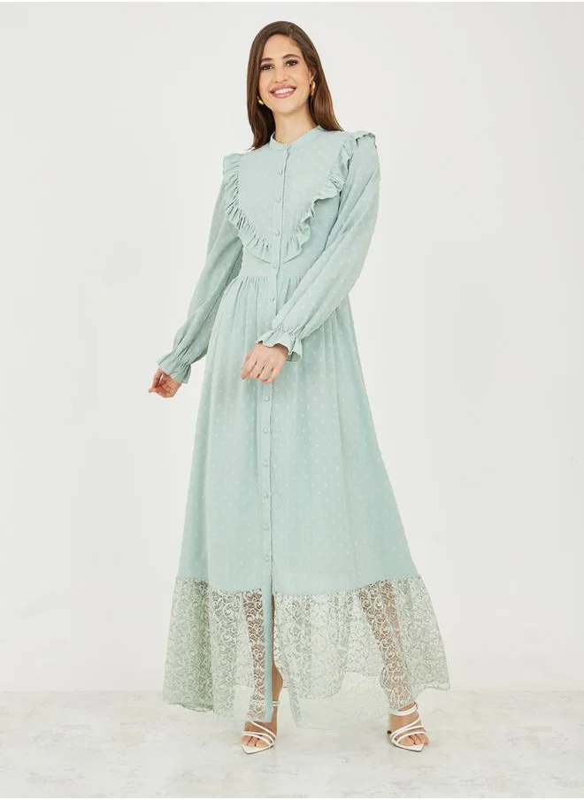 ستايلي Dobby Frill Detail Lace Hem Shift Maxi Dress