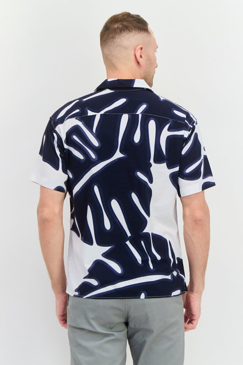 JACK & JONES Men Regular Fit Allover Print Short Sleeve Casual Shirt, Navy - Image 3