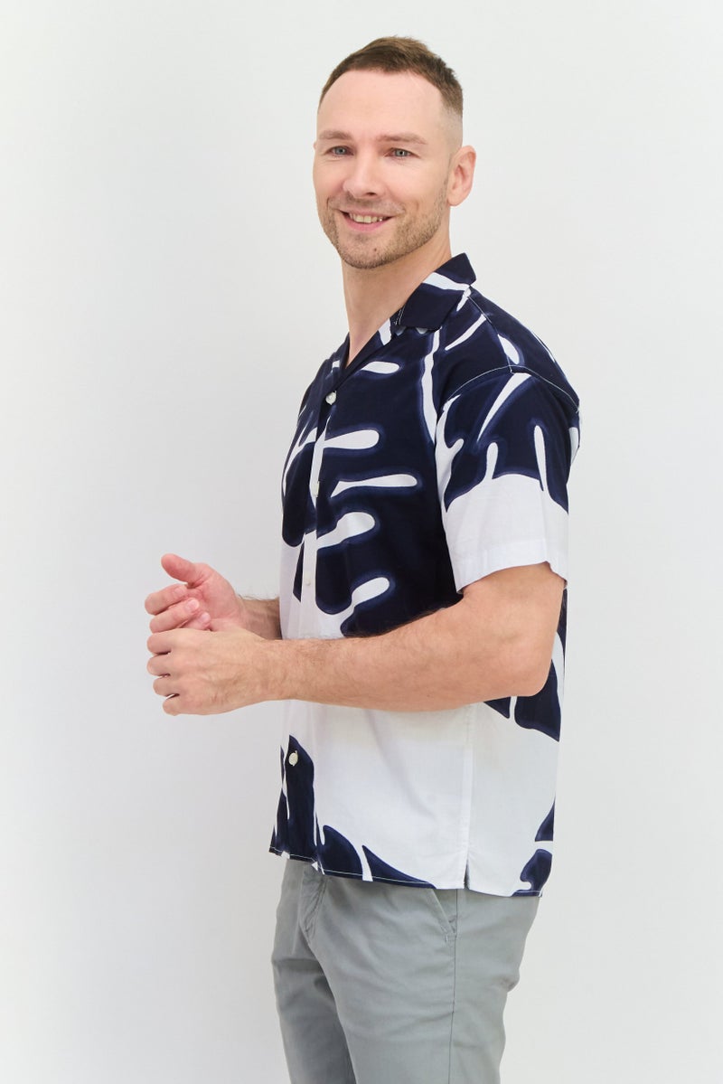JACK & JONES Men Regular Fit Allover Print Short Sleeve Casual Shirt, Navy - Image 2
